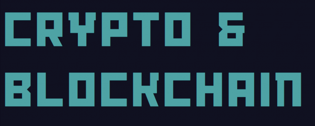 Crypto a& blockchain text image in teal.
